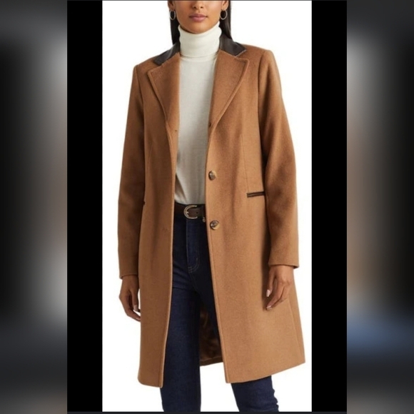 Lauren Ralph Lauren Jackets & Blazers - New Lauren Ralph Lauren Faux Leather Trim Wool Blend Coat Size 12